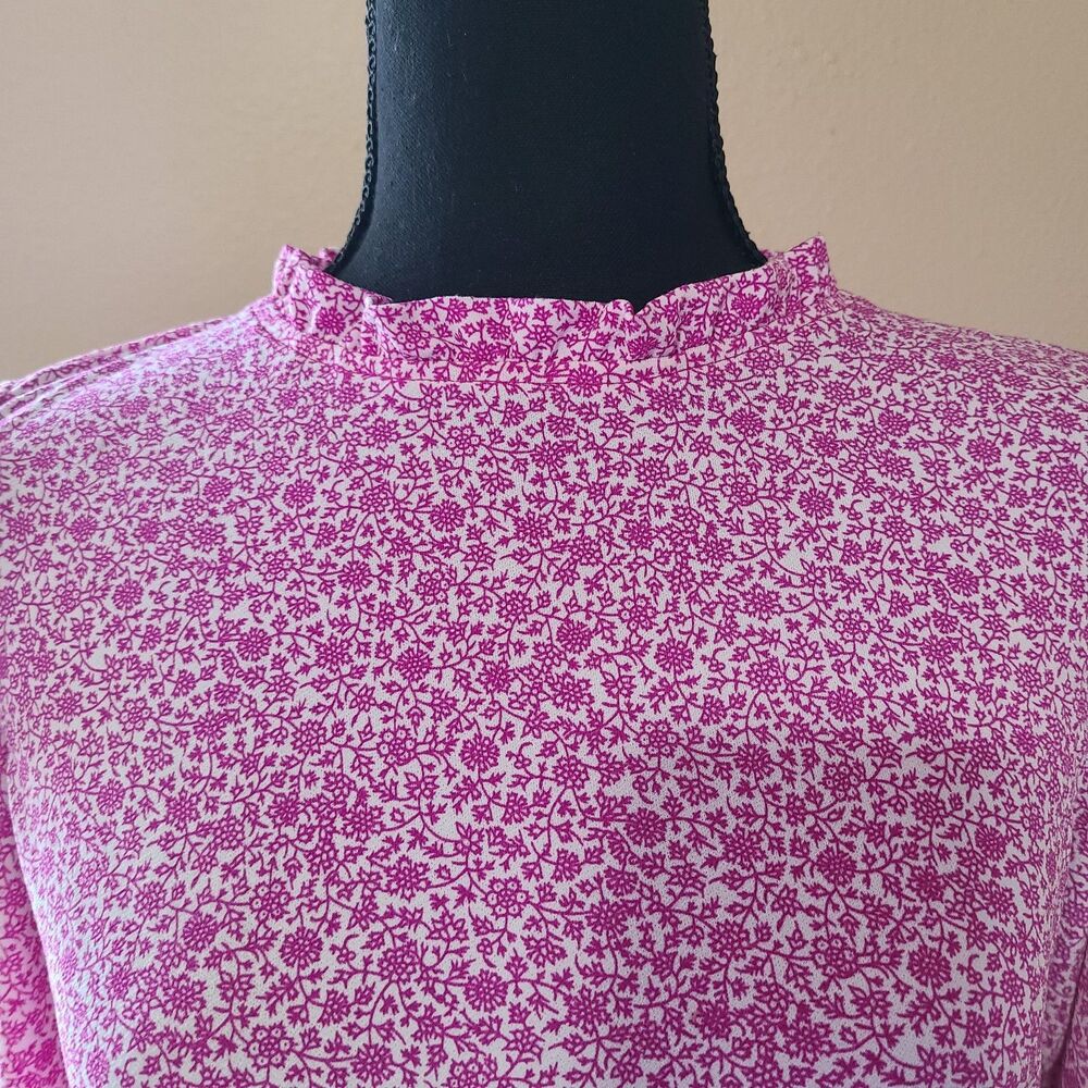 Adrianna Papell Pink Floral Top Women's Size Small High Neck 3/4 Sleeve Stretch - Picture 8 of 11